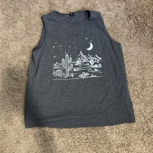 Gray Sleeveless Top with Desert Print